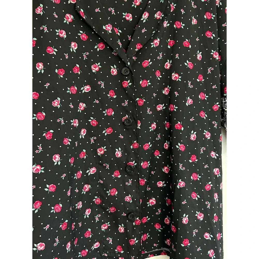 PJ Salvage Rose Print Pajama Set Nightgown & Button Front Sleep Shirt Women M